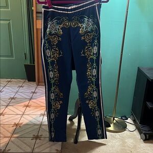 Blue and Gold Patterned Straight Leg Pants
